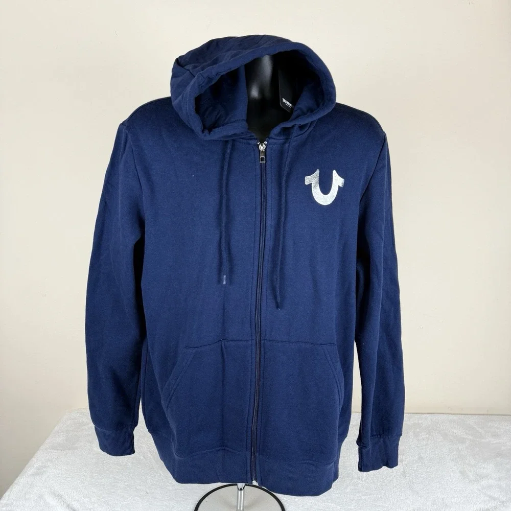 True Religion City Buddha Full Zip Hoodie Jacket Mens Large Blue‎ New 46